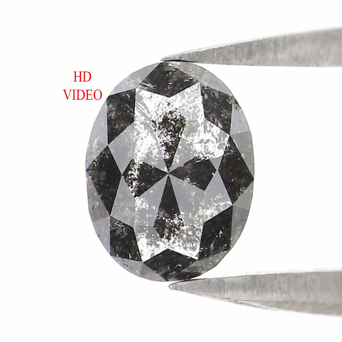 0.54 CT Natural Loose Oval Shape Diamond Salt And Pepper Oval Shape Diamond 5.95 MM Natural Black Grey Color Oval Rose Cut Diamo