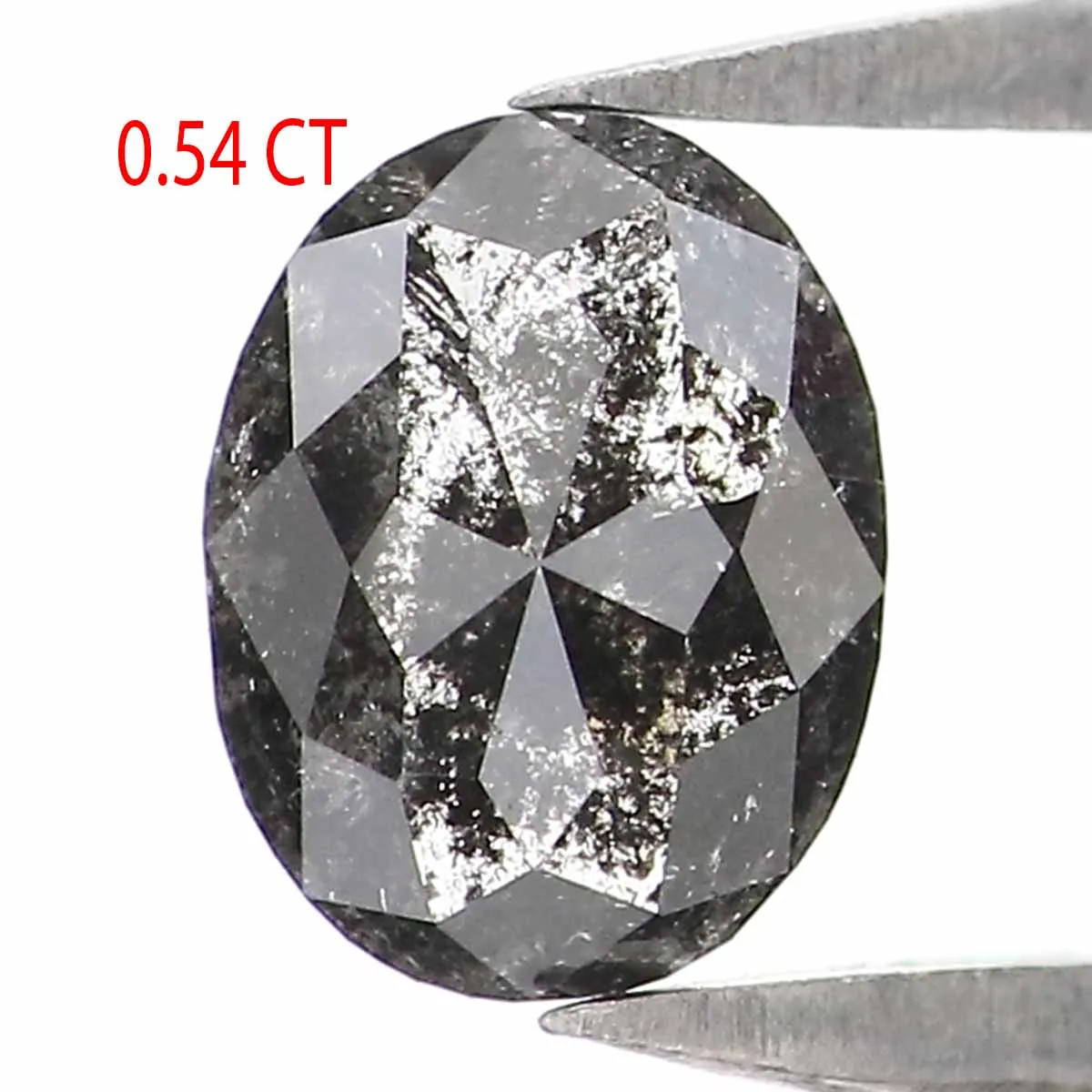 0.54 CT Natural Loose Oval Shape Diamond Salt And Pepper Oval Shape Diamond 5.95 MM Natural Black Grey Color Oval Rose Cut Diamo