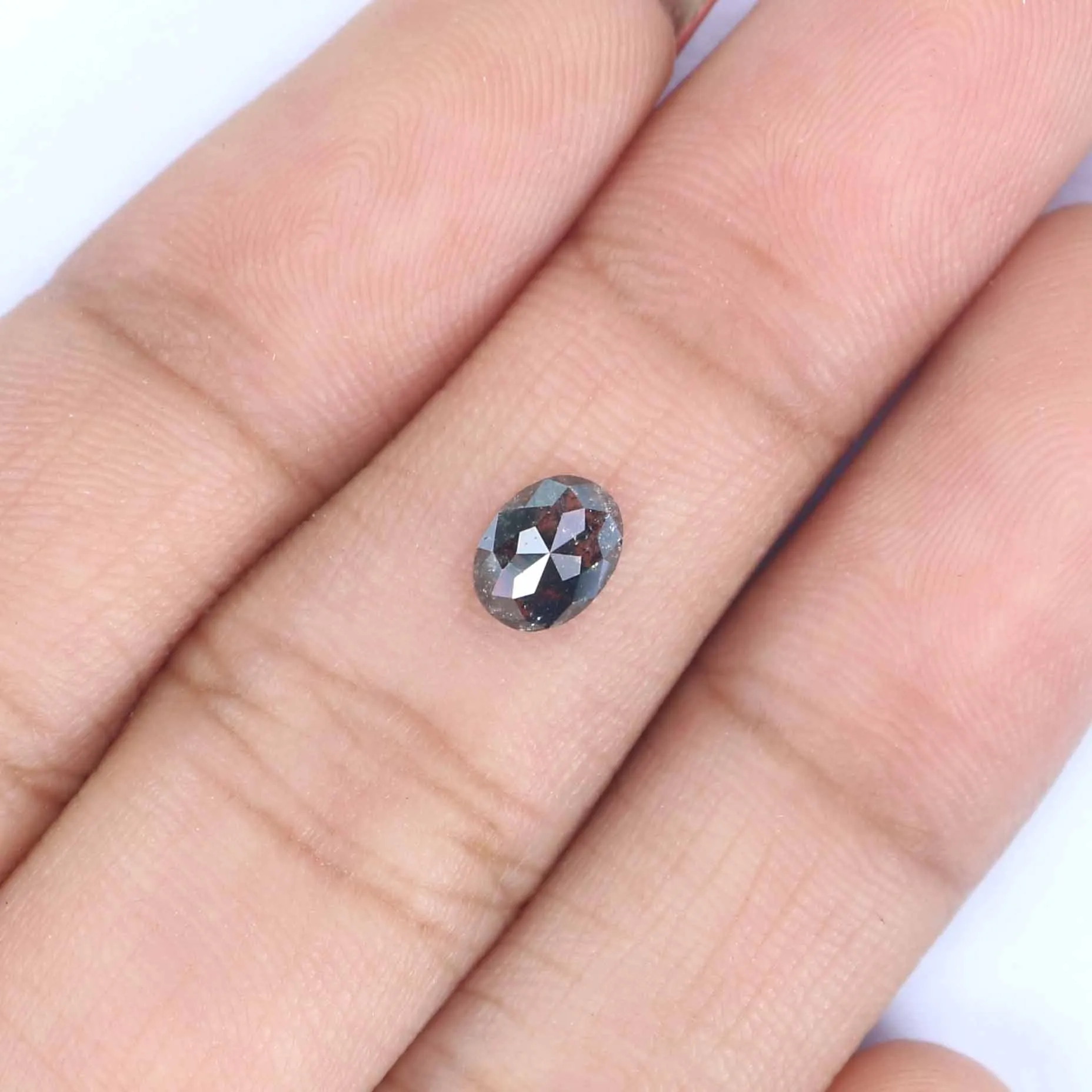 0.54 CT Natural Loose Oval Shape Diamond Salt And Pepper Oval Shape Diamond 5.95 MM Natural Black Grey Color Oval Rose Cut Diamo