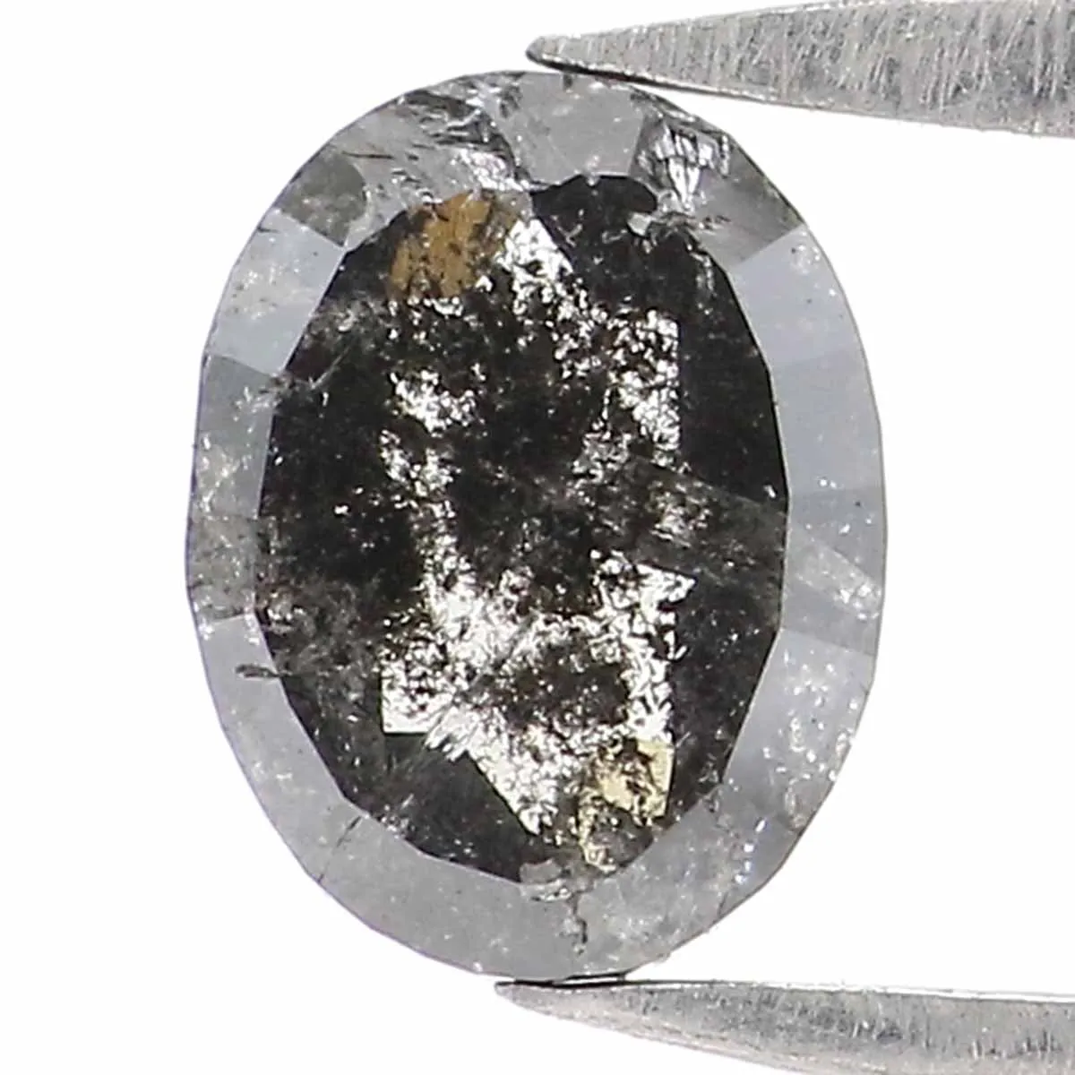 0.54 CT Natural Loose Oval Shape Diamond Salt And Pepper Oval Shape Diamond 5.95 MM Natural Black Grey Color Oval Rose Cut Diamo