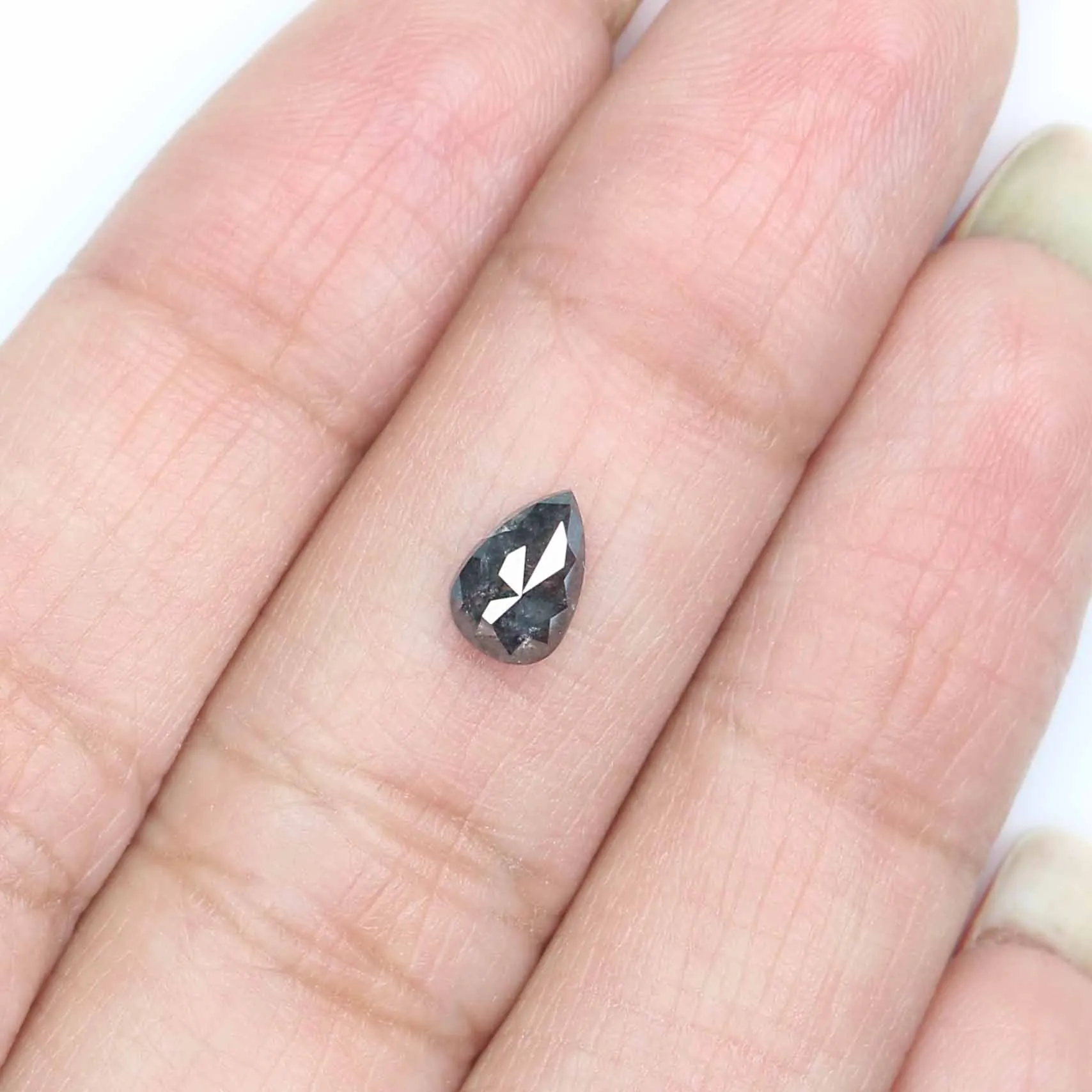 0.73 CT Natural Loose Pear Shape Diamond Salt And Pepper Pear Rose Cut Diamond 6.85 MM Black Grey Color Pear Shape Rose Cut Diam