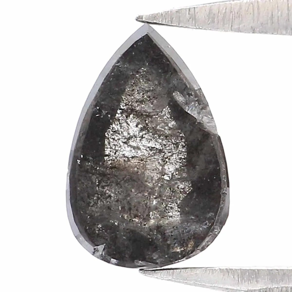 0.73 CT Natural Loose Pear Shape Diamond Salt And Pepper Pear Rose Cut Diamond 6.85 MM Black Grey Color Pear Shape Rose Cut Diam