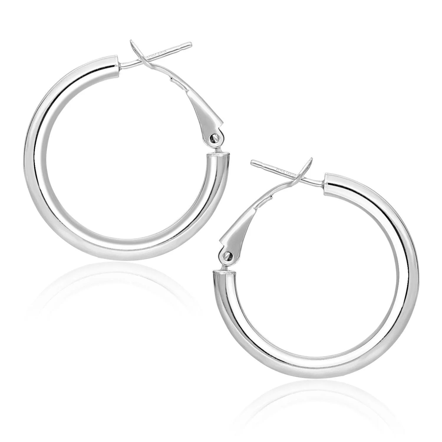 14k White Gold High Polish  Hoop Earrings (0.78 inch Diameter)-rx84447