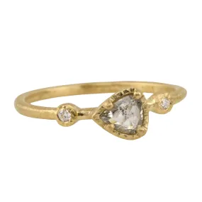 18K Gold Prong-Set Rose Cut Pear Shaped Grey Diamond Ring