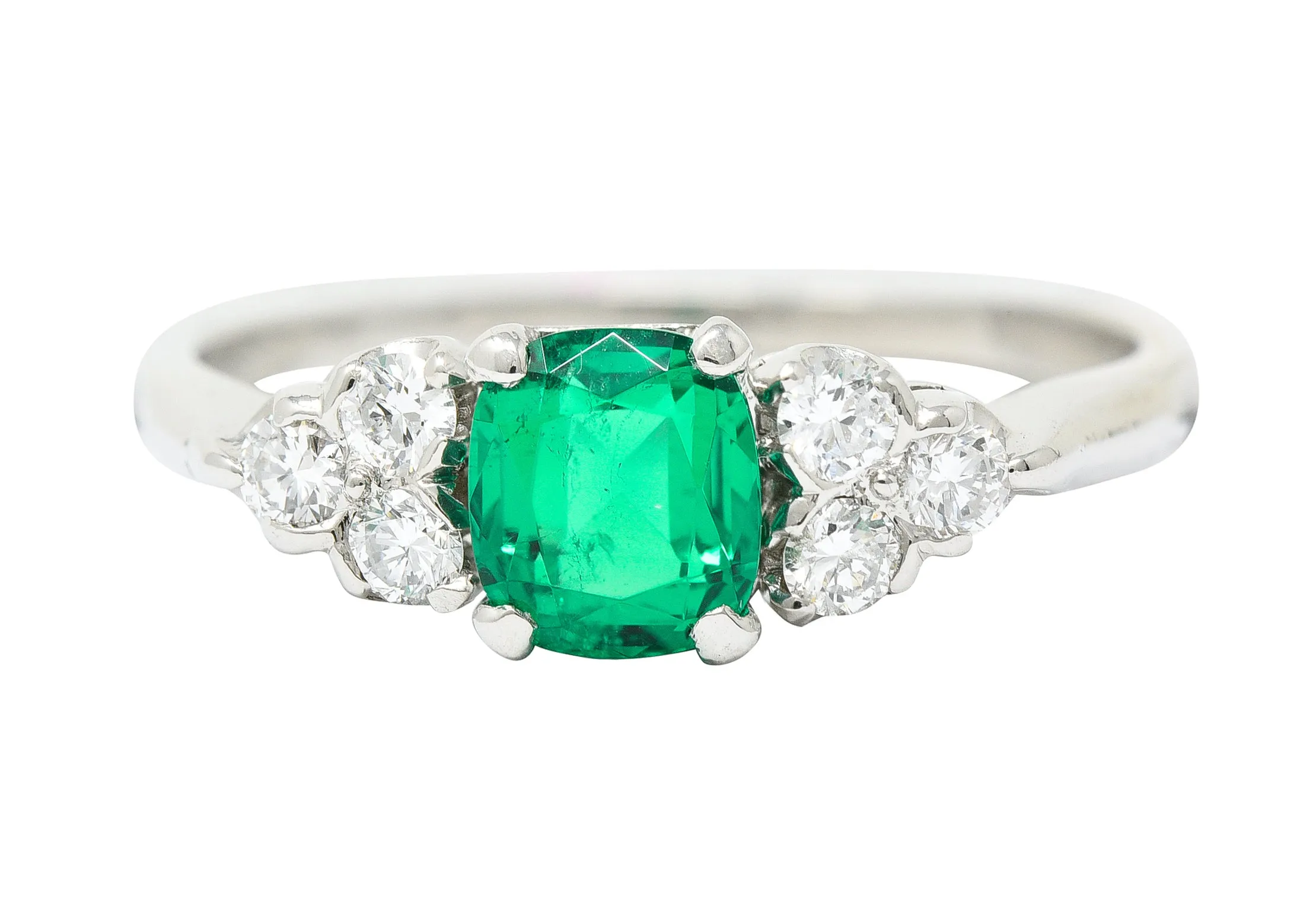 1950's Shreve Crump & Low 0.83 CTW Emerald Diamond Platinum Ring