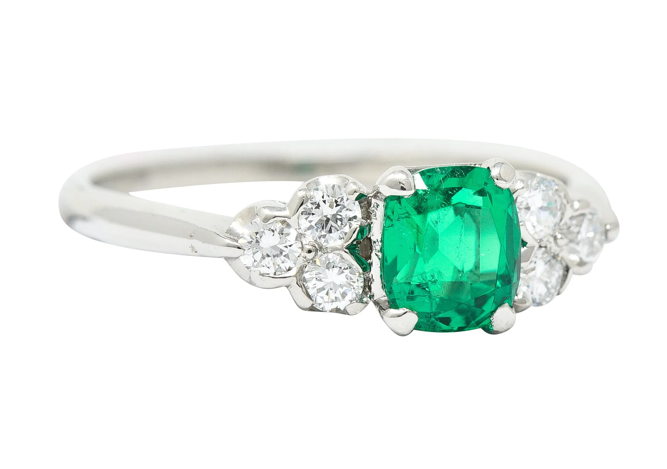 1950's Shreve Crump & Low 0.83 CTW Emerald Diamond Platinum Ring