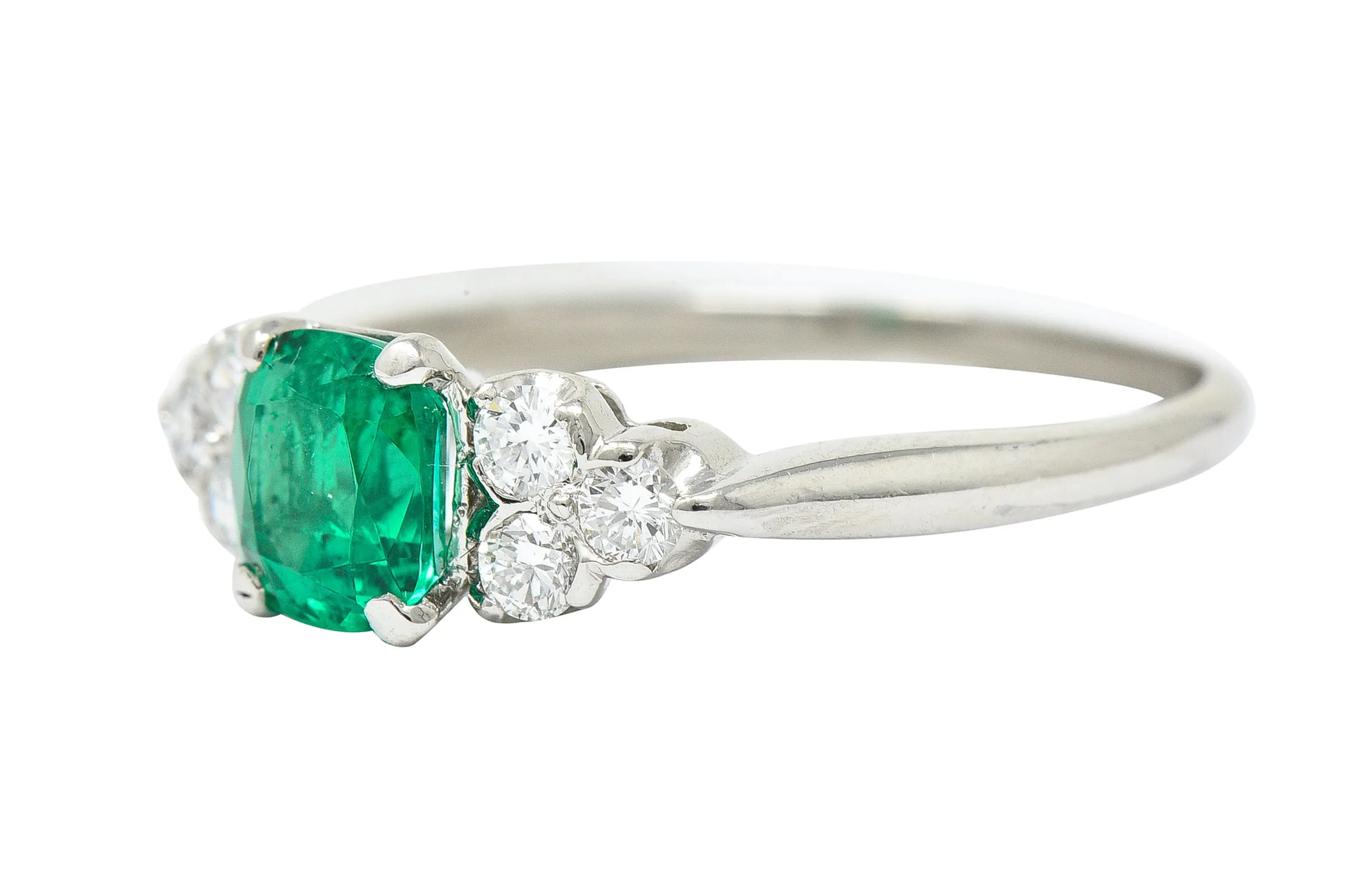 1950's Shreve Crump & Low 0.83 CTW Emerald Diamond Platinum Ring