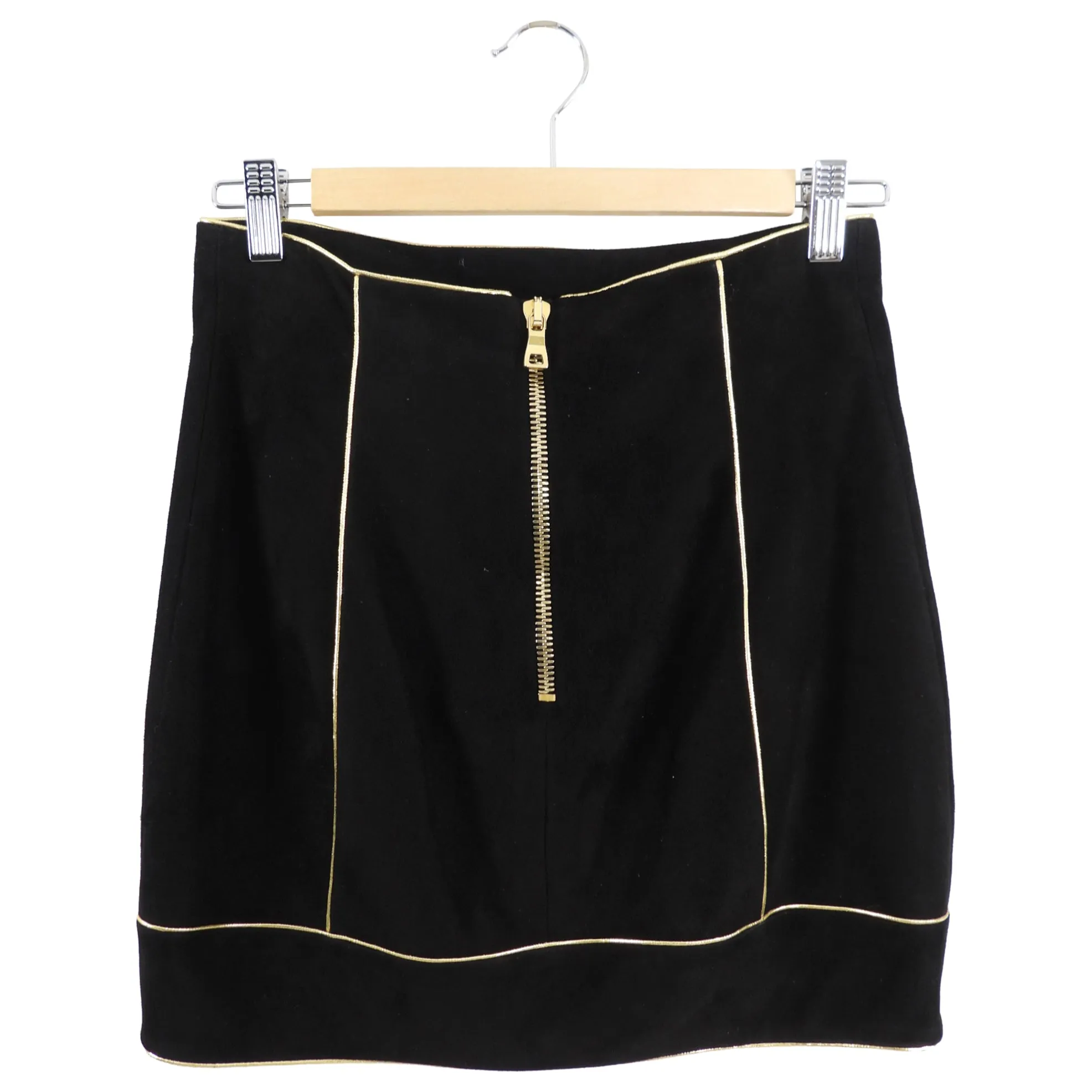 Balmain Black Suede Mini Skirt with Gold Trim - FR36 / USA 4