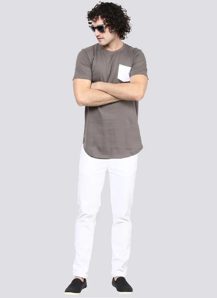 Basic Grey T-Shirt with Contrast Pocket