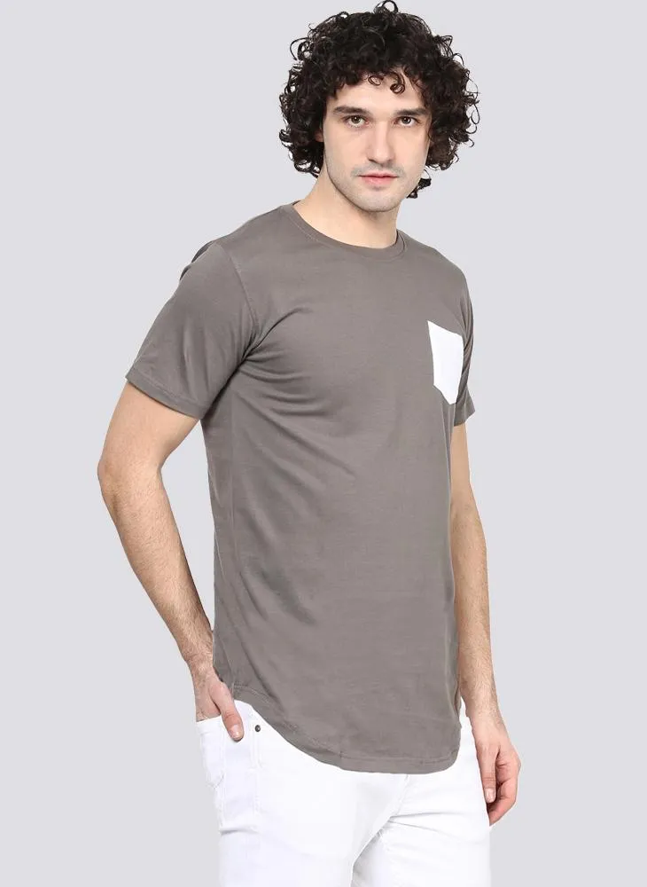 Basic Grey T-Shirt with Contrast Pocket