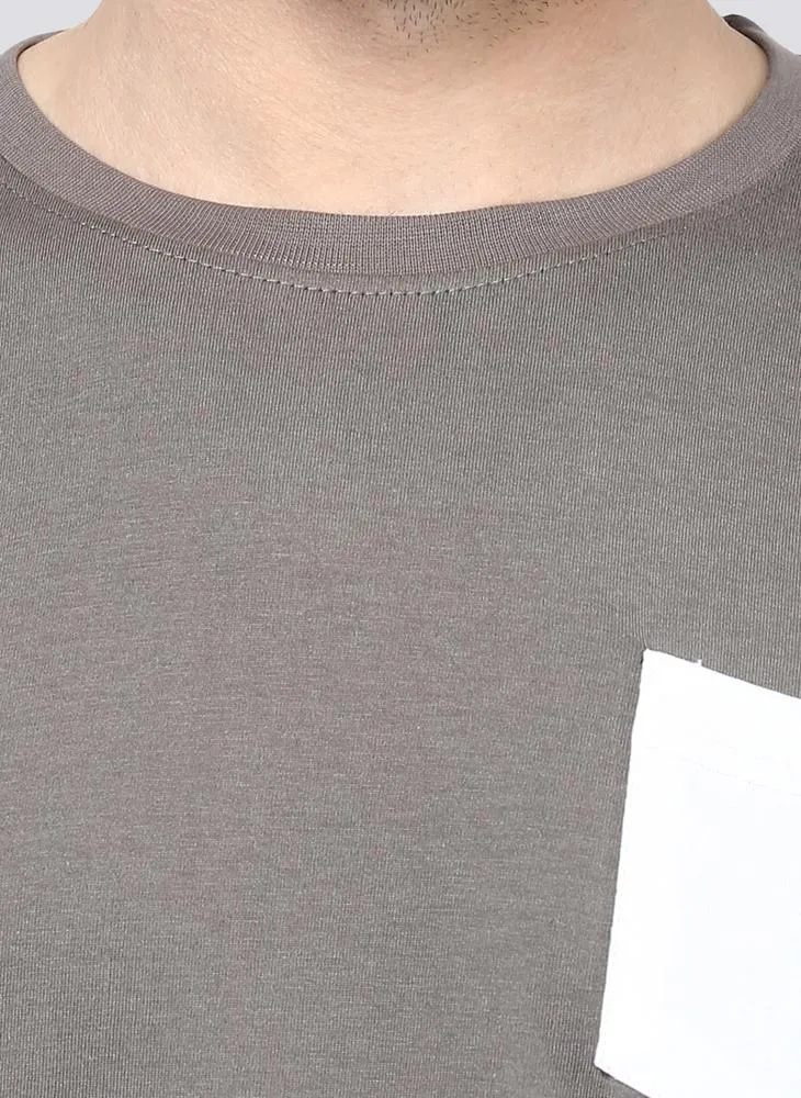 Basic Grey T-Shirt with Contrast Pocket