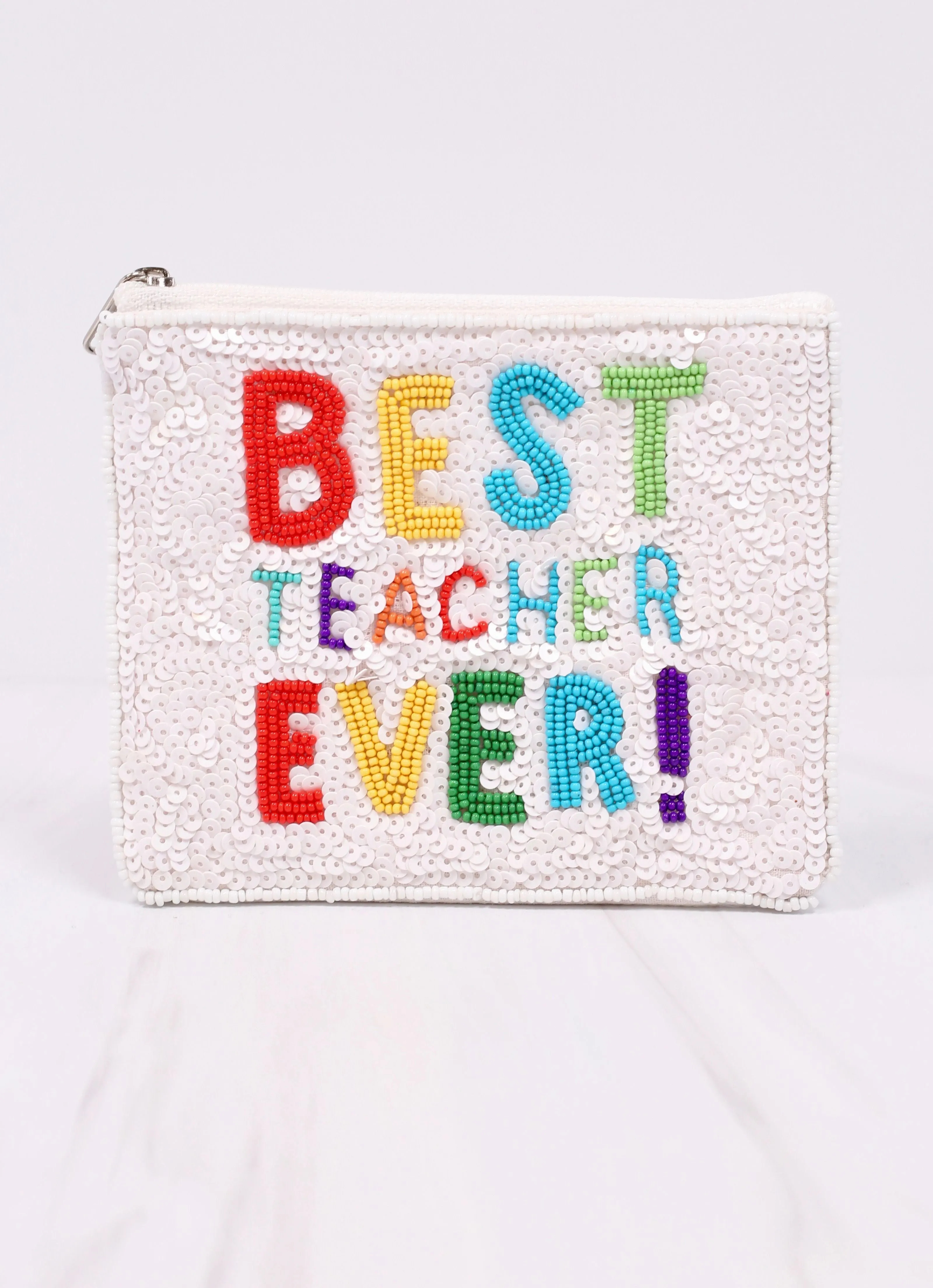 Best Teacher Ever Pouch WHITE MULTI