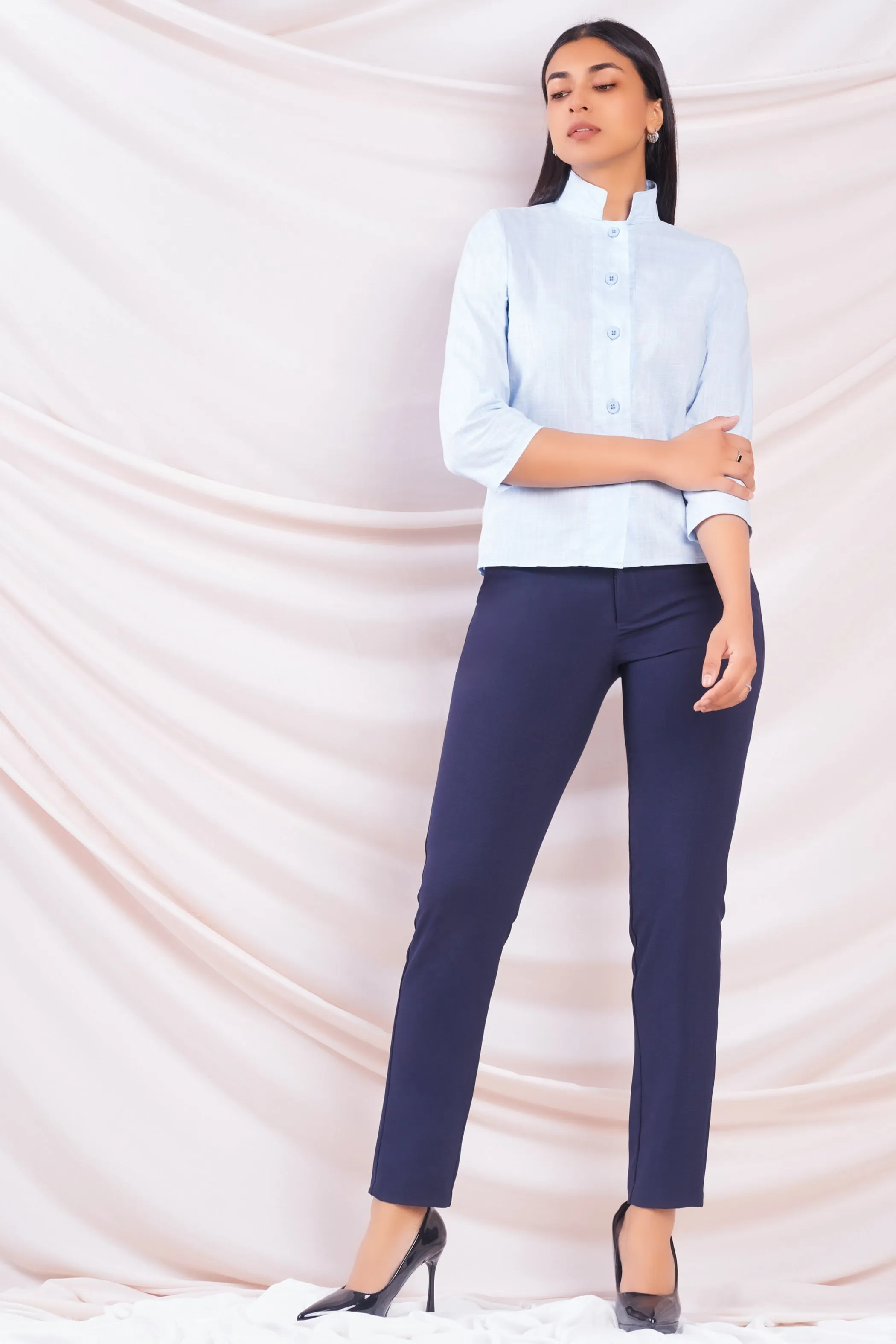 Blue High Collar Shirt