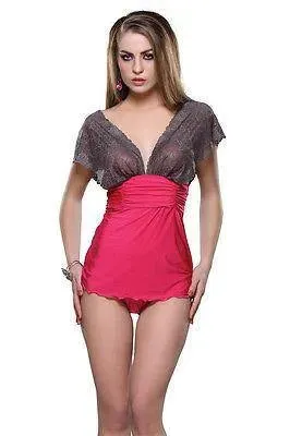 Bold Desire Babydoll Teddies Set Strawberry-Grey #519