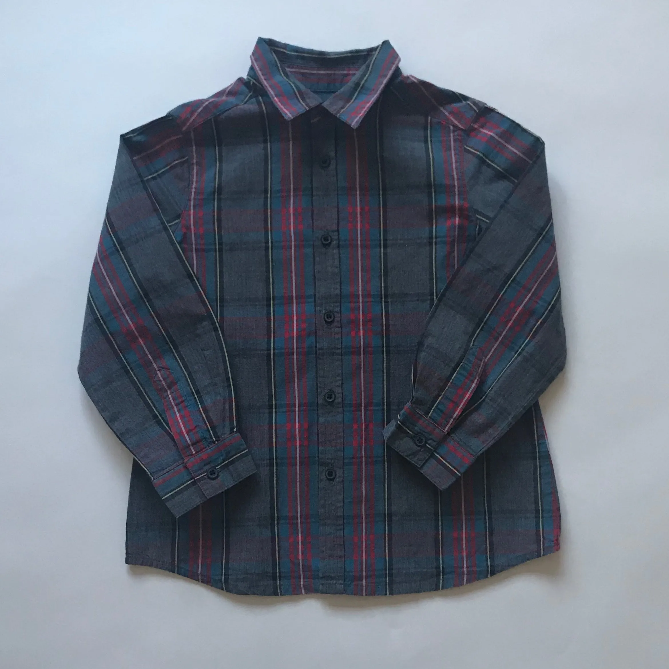 Bonpoint Grey, Red And Green Check Shirt: 3 Years