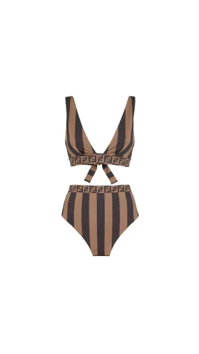 Brown Pequin Lycra bikini - Brown