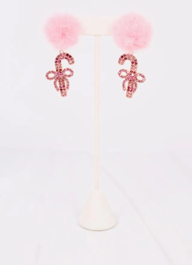 Candy Cane Pom Earring PINK