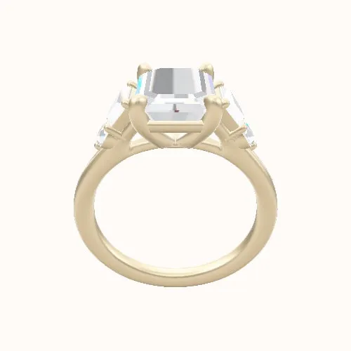 Cathedral Band Trapezoid & Round Sidestones Engagement Ring With Low Set Four Prong Head