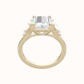 Cathedral Band Trapezoid & Round Sidestones Engagement Ring With Low Set Four Prong Head