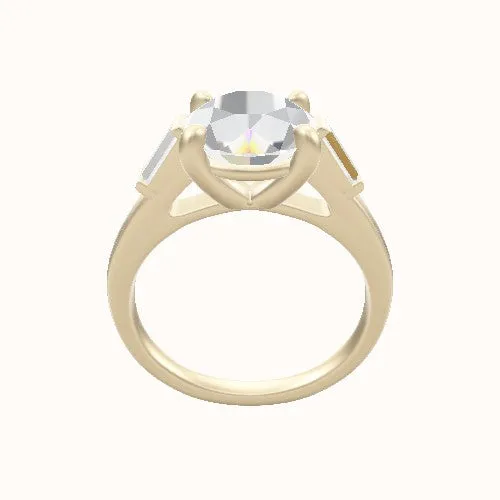 Cathedral Band with Baguette Sidestones Engagement Ring With Low Set Four Prong Head