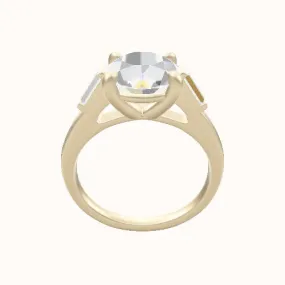 Cathedral Band with Baguette Sidestones Engagement Ring With Low Set Four Prong Head