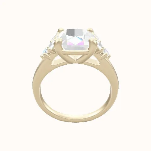 Cathedral Band with Marquise & Round Diamond Sidestones Engagement Ring With Low Set Four Prong Head