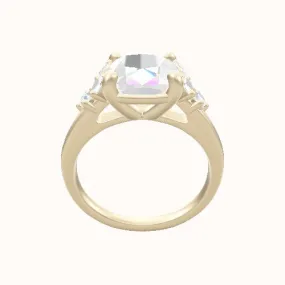 Cathedral Band with Marquise & Round Diamond Sidestones Engagement Ring With Low Set Four Prong Head