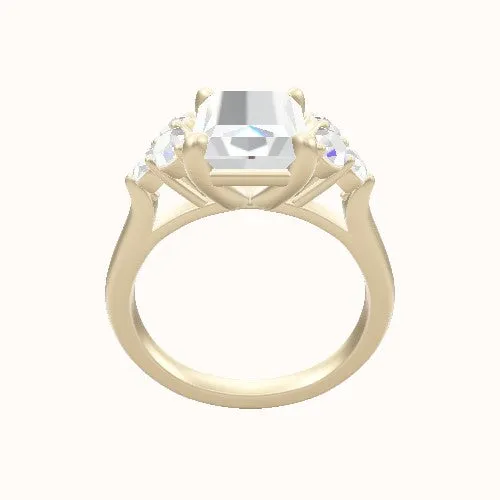 Cathedral Band with Round Sidestone Trio Engagement Ring With Low Set Four Prong Head