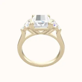 Cathedral Band with Round Sidestone Trio Engagement Ring With Low Set Four Prong Head