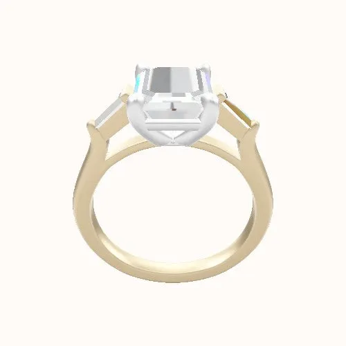 Cathedral Band with Tapered Baguette Sidestones Engagement Ring With Low Set Four Prong Head