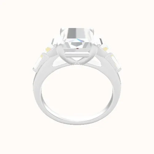 Cathedral Band with Trapezoid & Tapered Baguette Sidestones Engagement Ring With Low Set Four Prong Head