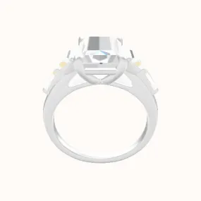 Cathedral Band with Trapezoid & Tapered Baguette Sidestones Engagement Ring With Low Set Four Prong Head