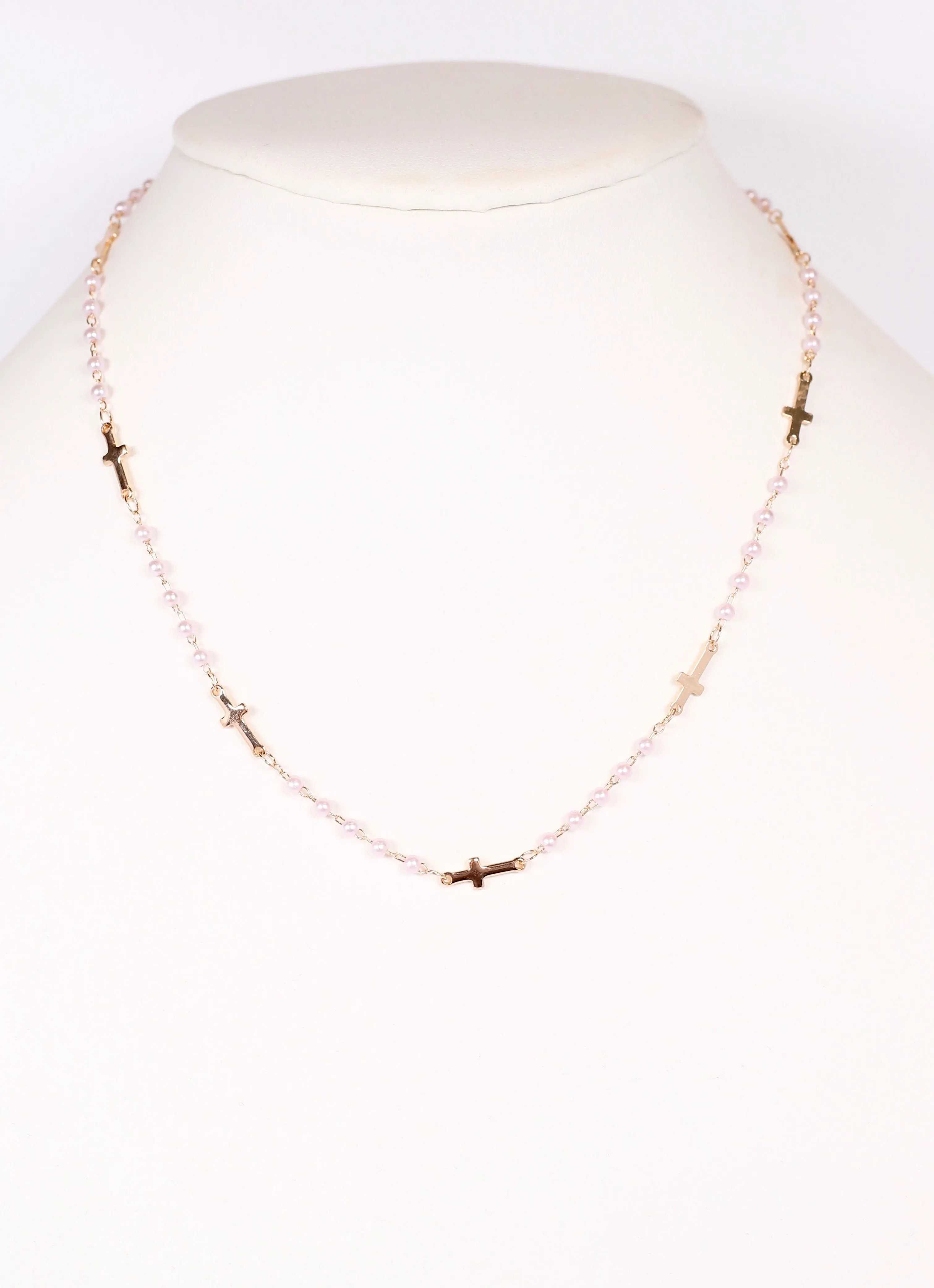 Cheryl Pearl and Cross Necklace GOLD