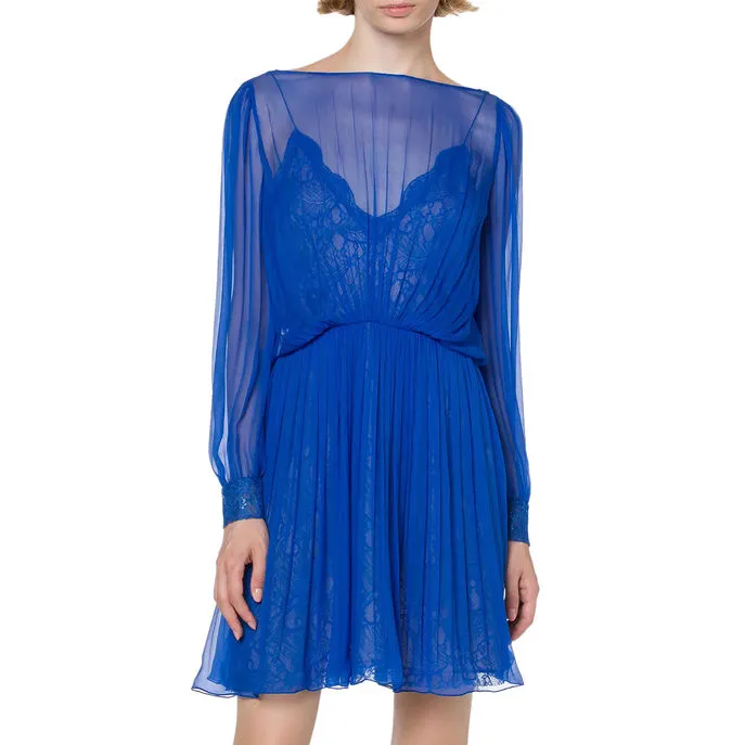 CHIFFON SILK DRESS Woman Blue 