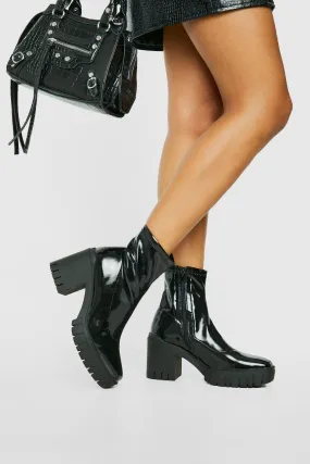 Crinkle Leather Heeled Sock Boots