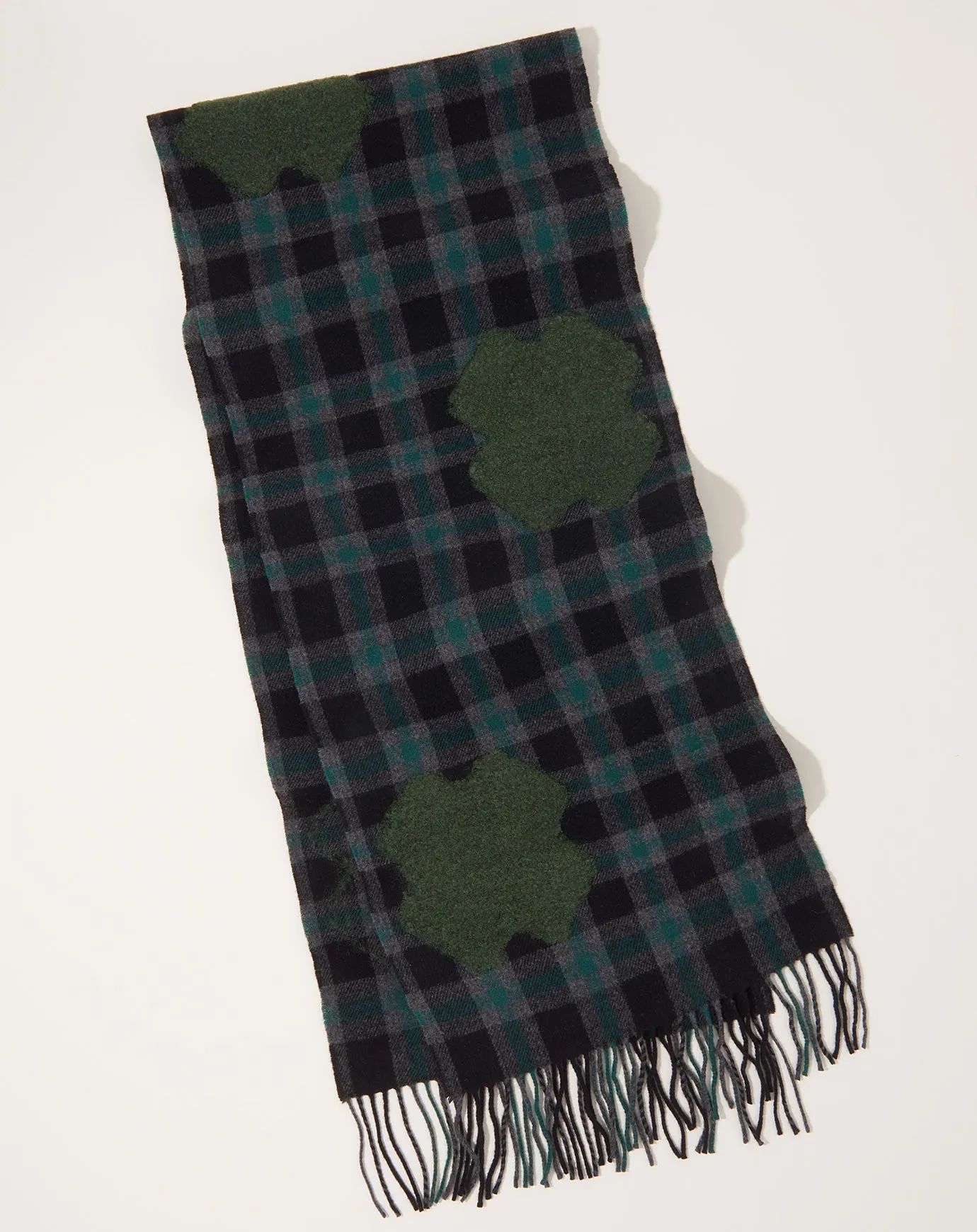 Cross Wool Scarf in Olive Grid