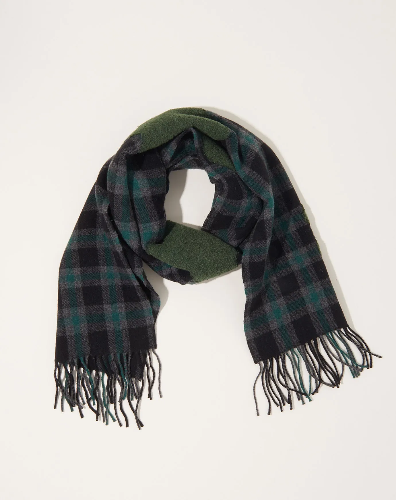 Cross Wool Scarf in Olive Grid