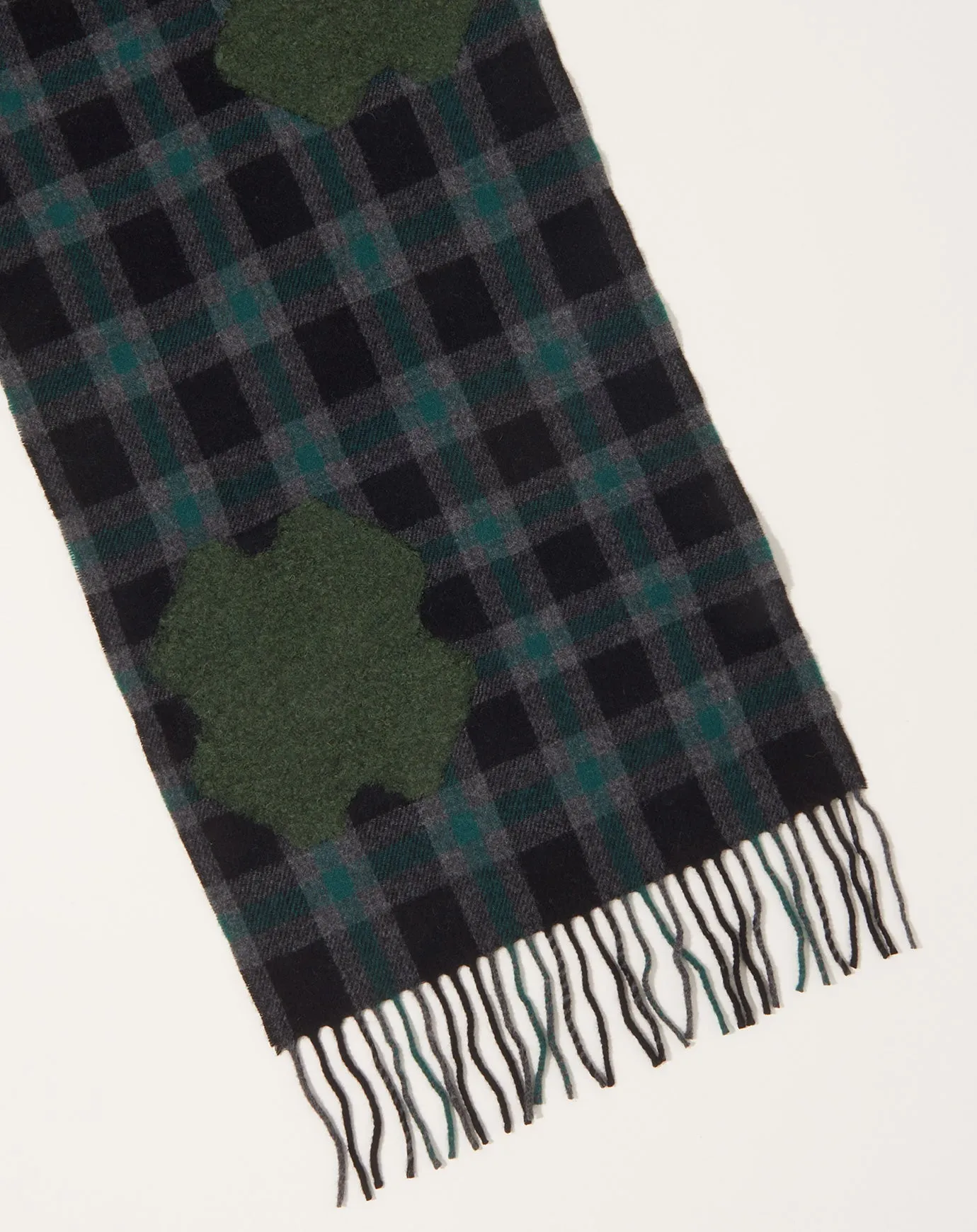 Cross Wool Scarf in Olive Grid