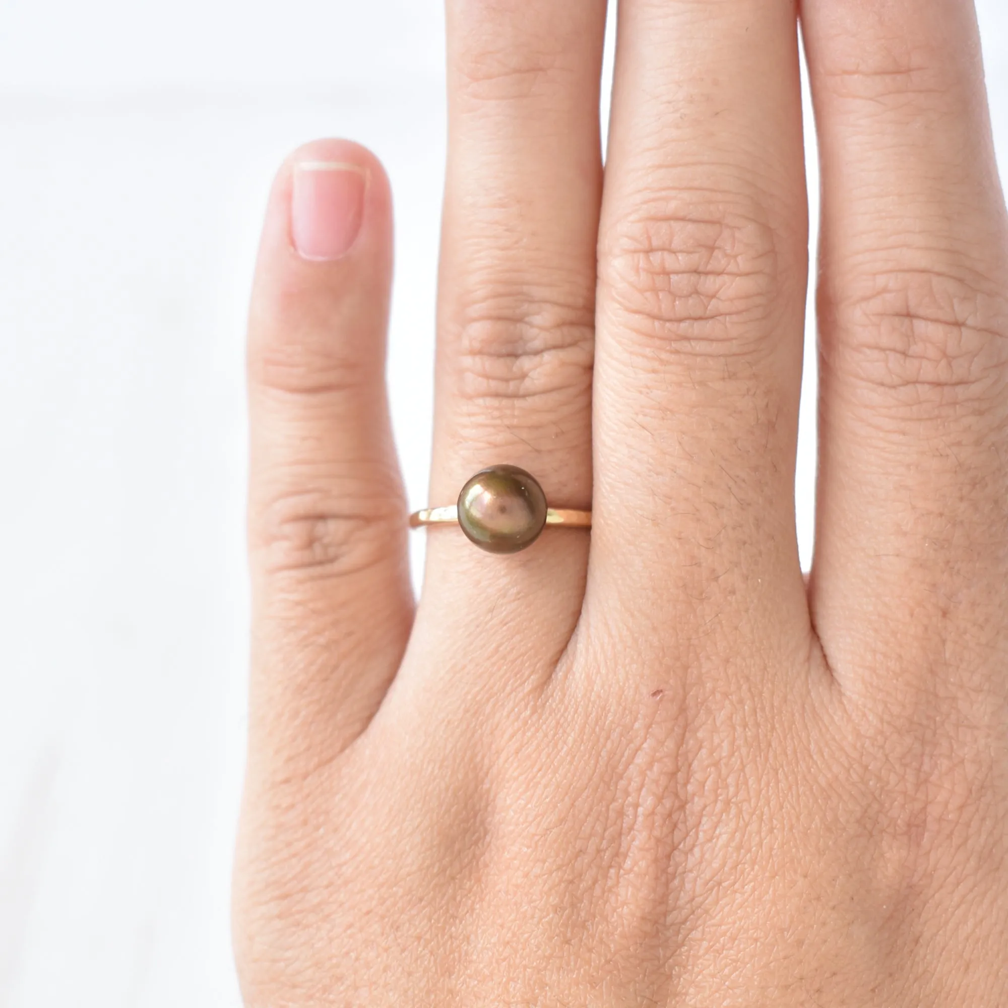 Dainty Brown Pearl Kahi Stacking Ring - Limited Quantity