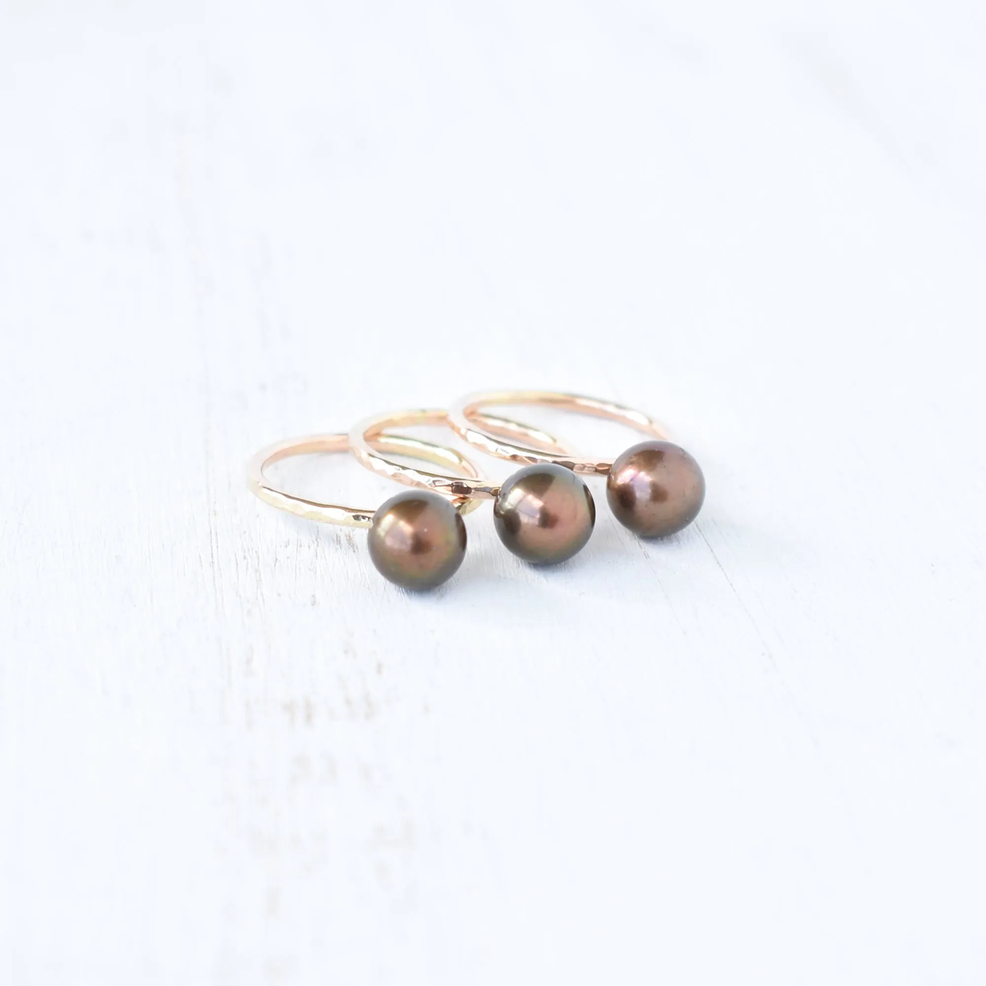 Dainty Brown Pearl Kahi Stacking Ring - Limited Quantity