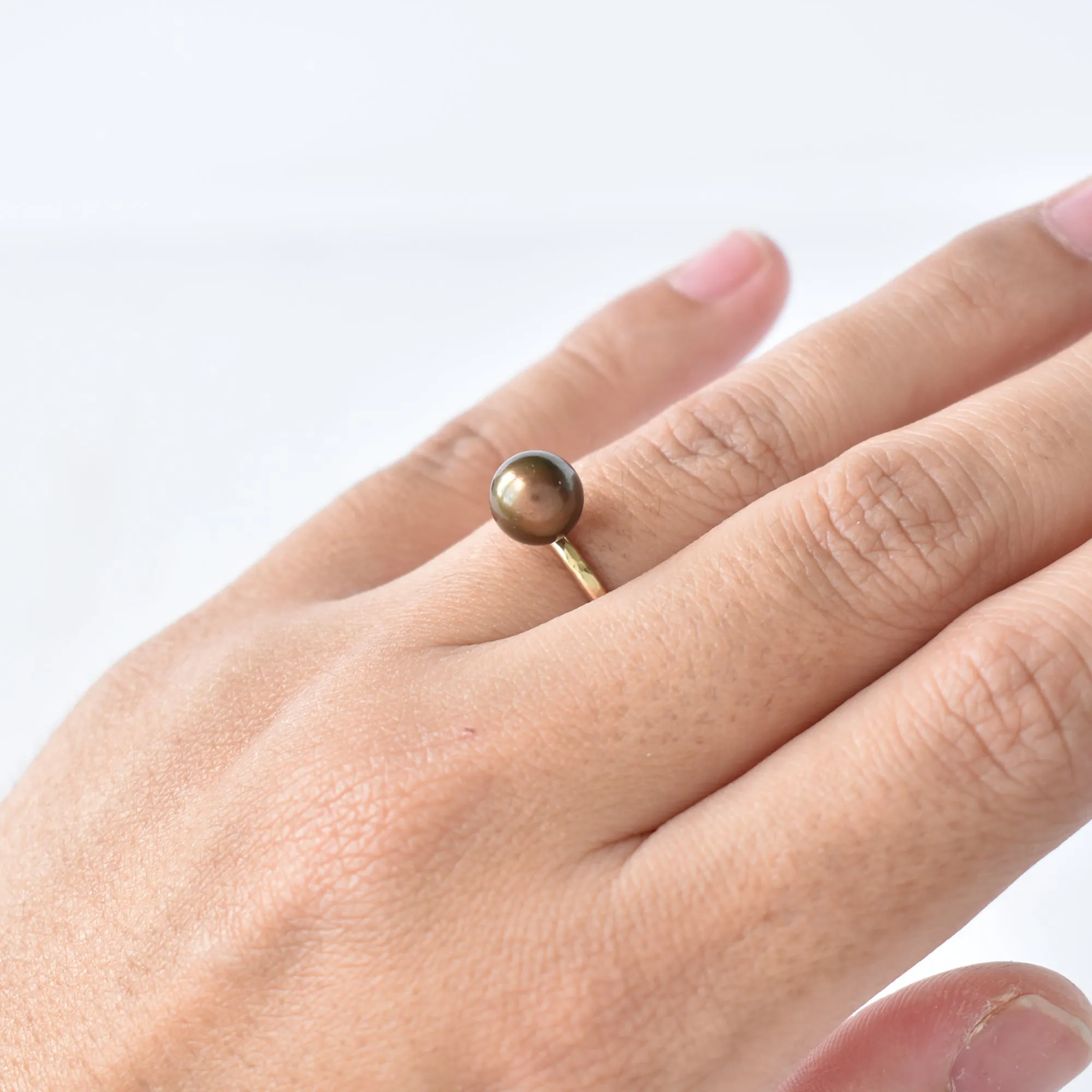 Dainty Brown Pearl Kahi Stacking Ring - Limited Quantity