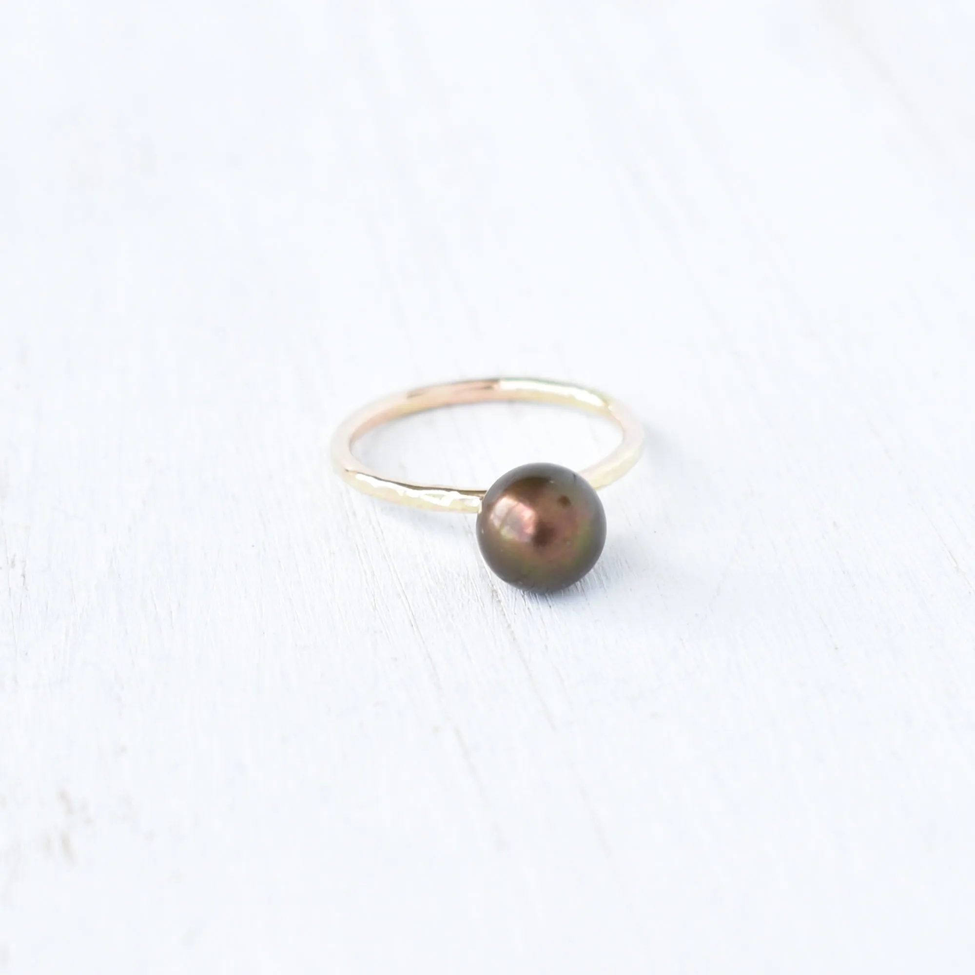 Dainty Brown Pearl Kahi Stacking Ring - Limited Quantity