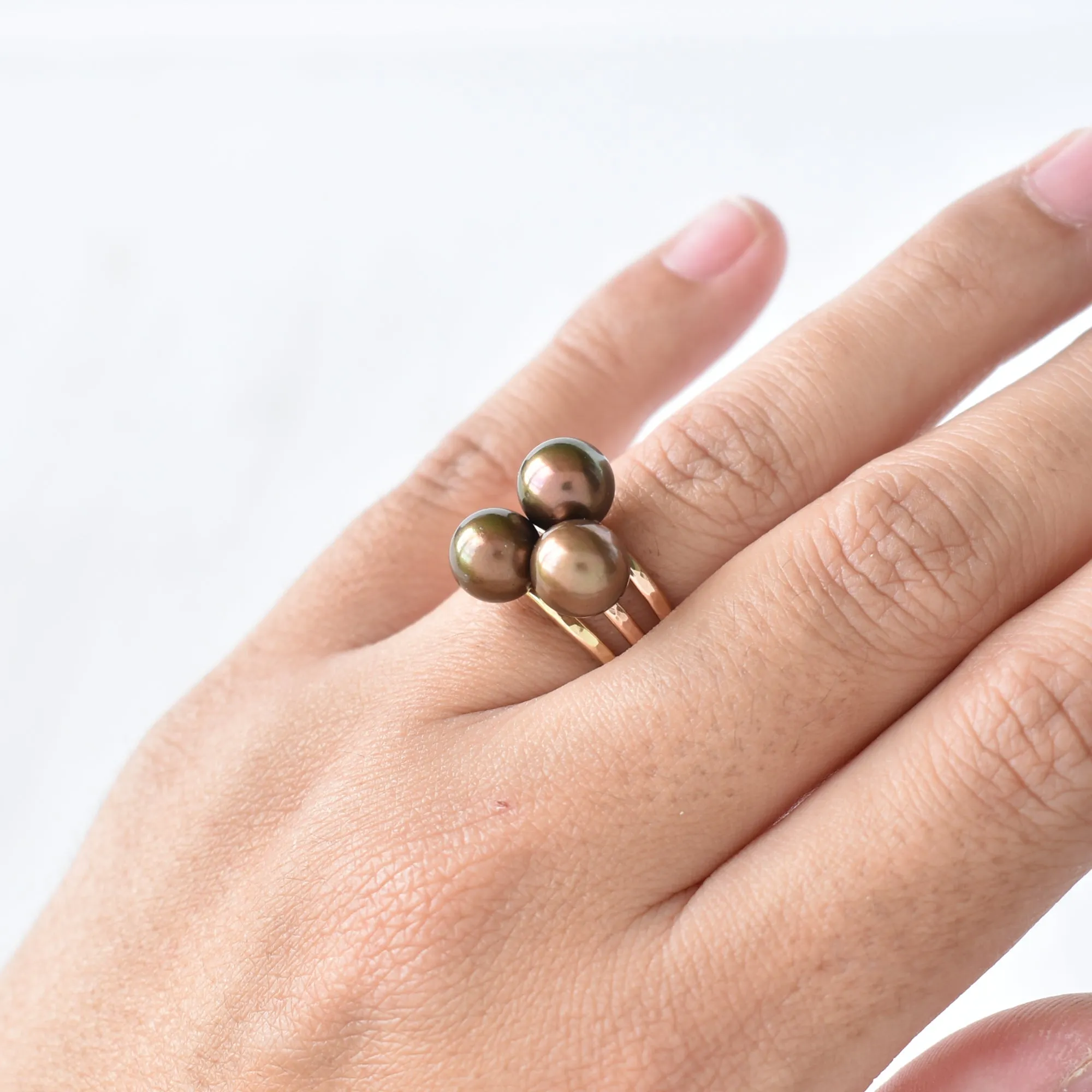 Dainty Brown Pearl Kahi Stacking Ring - Limited Quantity