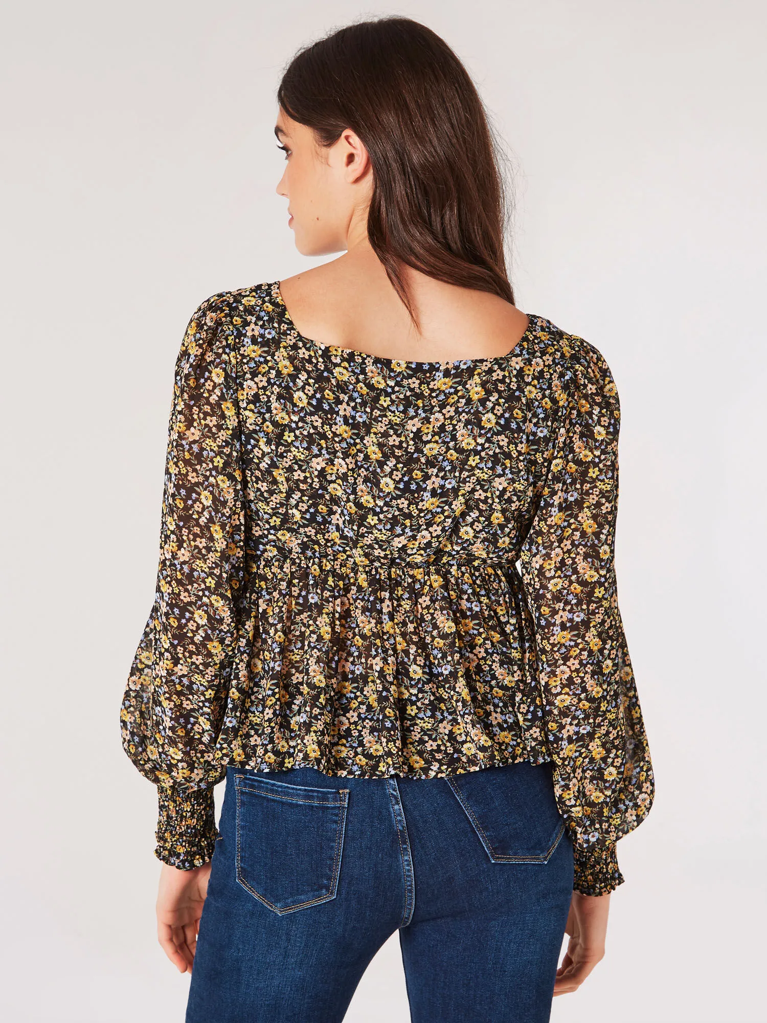 Ditsy Floral Peplum Hem Top | Apricot Clothing