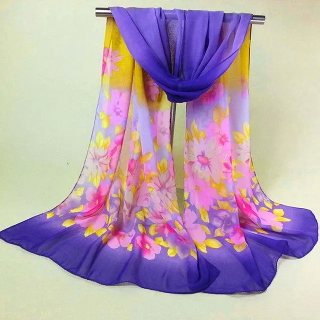 Fashion Scarves Women's Scarf Long Shawl chiffon scarf Lady Flower Long Wrap Women's Shawl Scarves Bufandas GS