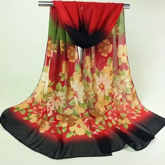 Fashion Scarves Women's Scarf Long Shawl chiffon scarf Lady Flower Long Wrap Women's Shawl Scarves Bufandas GS