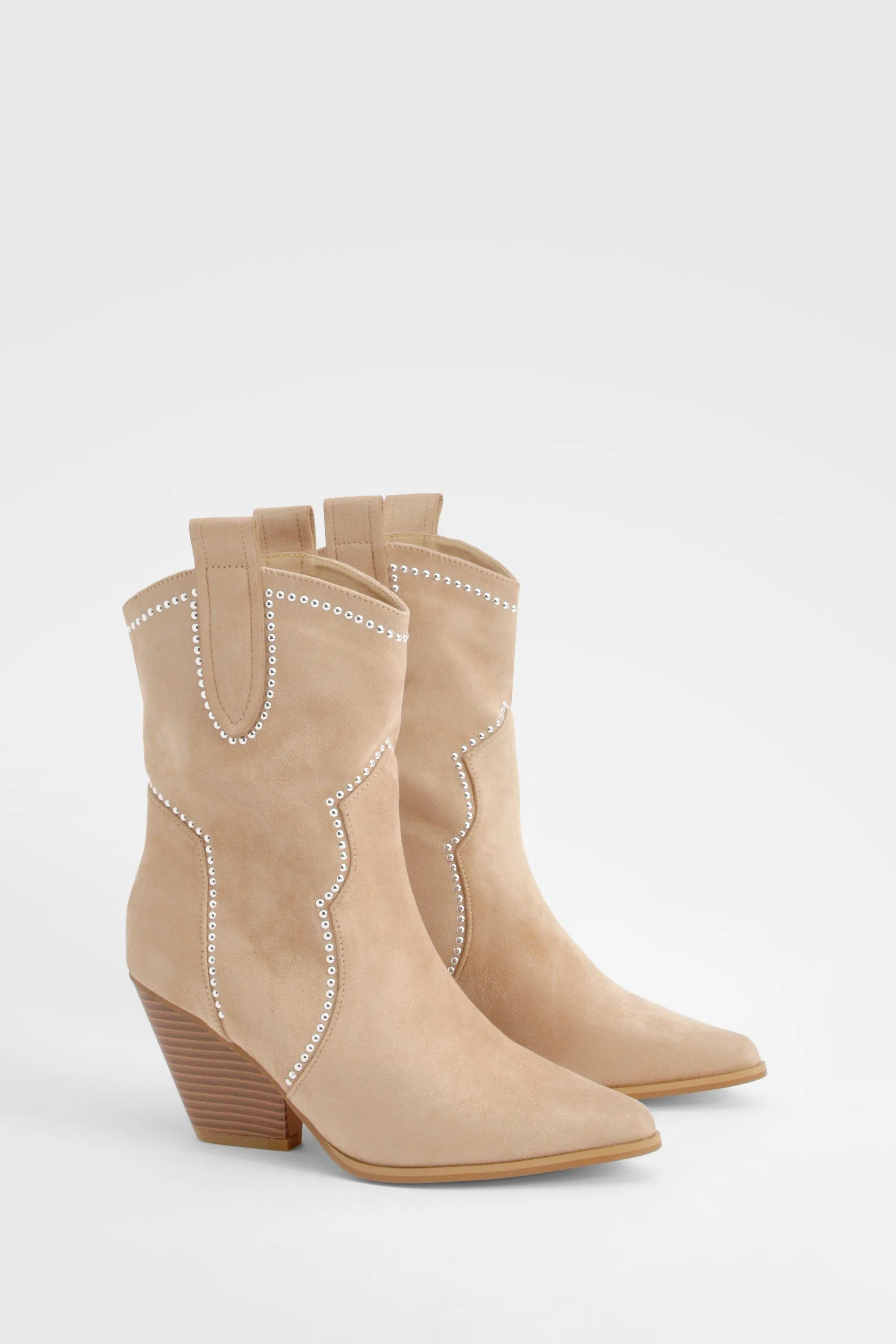 Faux Suede Studded Cowboy Western Ankle Boot