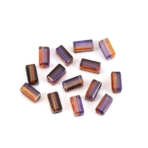 Glass Beads, Rectangle, Faceted, Two-Tone, Purple, Brown, 8mm