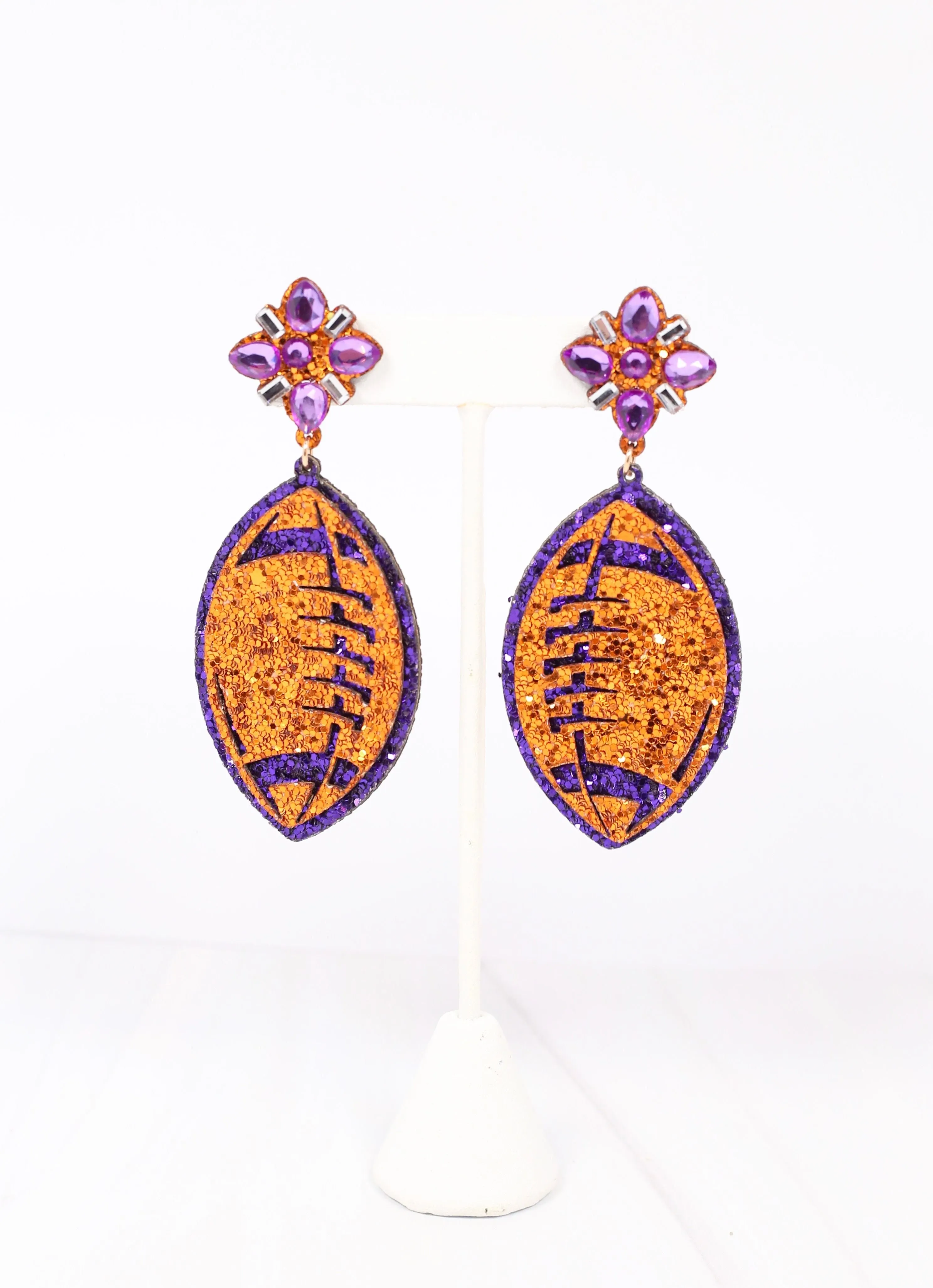 Glitter Football Earring ORANGE PURPLE