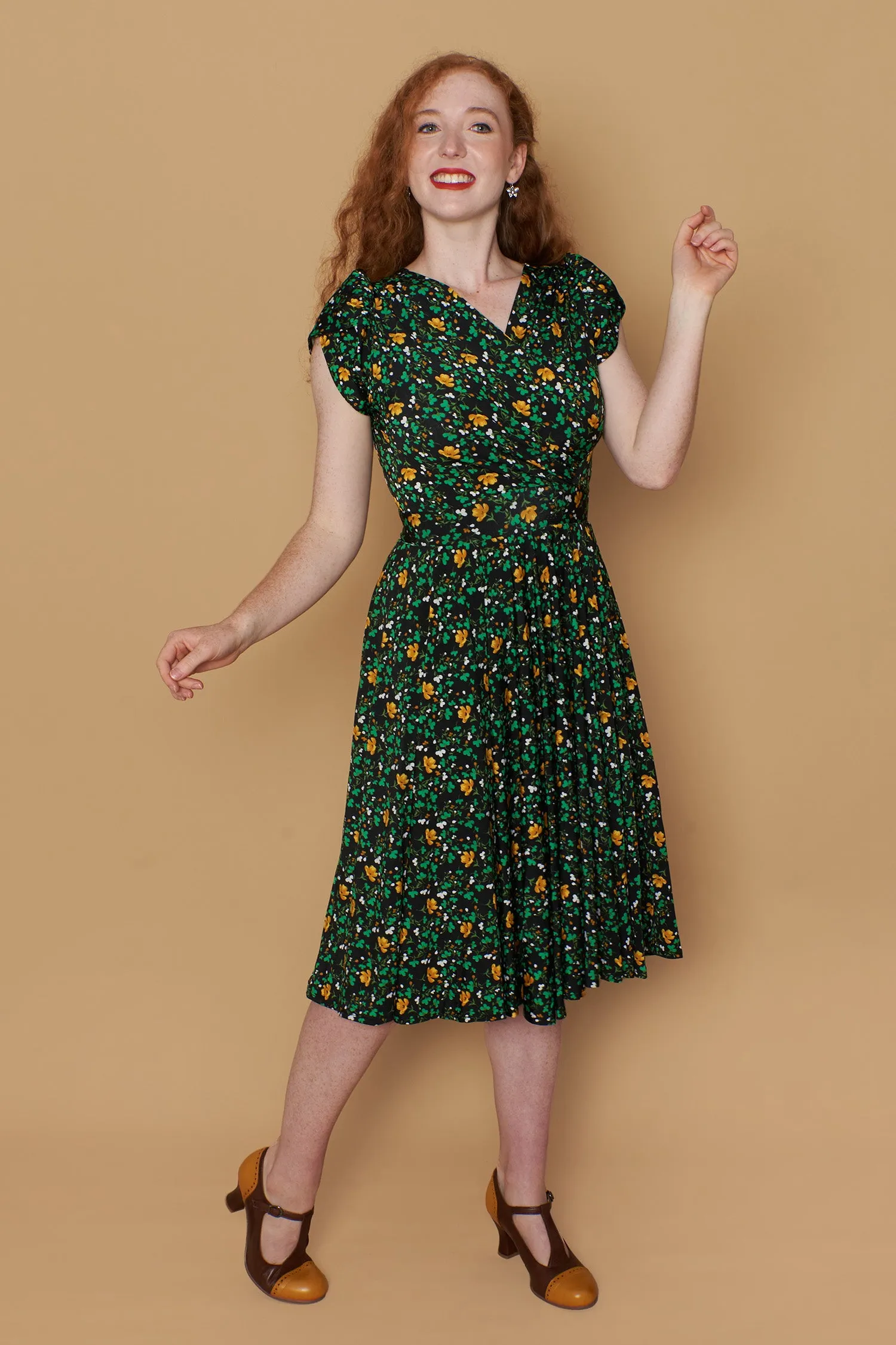 Green & Mustard Floral Jersey Dress